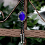 Vintage Gemstone Braided Leather Bolo Tie