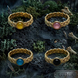 Vintage Gemstone Woven Stainless Steel Ring | Gthic.com