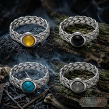 Vintage Gemstone Woven Stainless Steel Ring | Gthic.com
