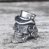 Vintage Gentleman Skull Stainless Steel Ring | Gthic.com