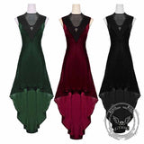 Vintage Gold Velvet Back Lace-Up Sleeveless Dress 01 | Gthic.com