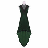 Vintage Gold Velvet Back Lace-Up Sleeveless Dress 03 | Gthic.com