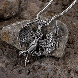 Vintage Guardian Angel Wings Stainless Steel Pendant