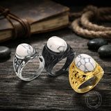 Vintage Hollow Carved Gemstone Stainless Steel Ring | Gthic.com