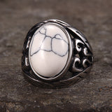 Vintage Hollow Carved Gemstone Stainless Steel Ring