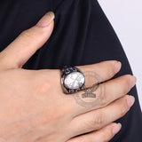 Vintage Hollow Carved Gemstone Stainless Steel Ring | Gthic.com