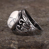 Vintage Hollow Carved Gemstone Stainless Steel Ring