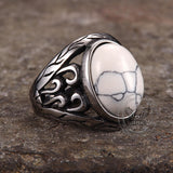 Vintage Hollow Carved Gemstone Stainless Steel Ring