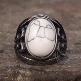 Vintage Hollow Carved Gemstone Stainless Steel Ring