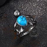 Vintage Indian Turtle Turquoise Stainless Steel Ring | Gthic.com