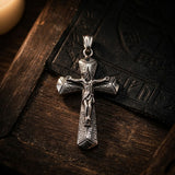 Vintage Jesus Suffering Stainless Steel Cross Pendant