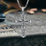Vintage Jesus Suffering Stainless Steel Cross Pendant | Gthic.com