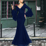Vintage Lace Embroidery Fishtail Slim Evening Dress | Gthic.com