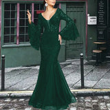 Vintage Lace Embroidery Fishtail Slim Evening Dress | Gthic.com
