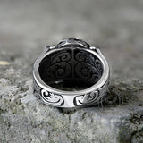 Vintage Malachite Inlaid Stainless Steel Gemstone Ring