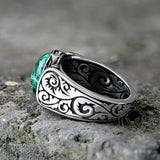 Vintage Malachite Inlaid Stainless Steel Gemstone Ring | Gthic.com