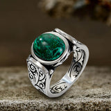Vintage Malachite Inlaid Stainless Steel Gemstone Ring | Gthic.com