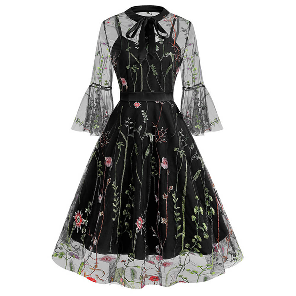 Vintage Mesh Embroidered Bow Dress Vintage Mesh Embroidered Bow Dress