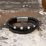 Vintage Multi-Layered Stainless Steel Beaded Bracelet | Gthic.com