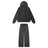 Vintage Napoleonic Button Hooded Jacket Pants Set