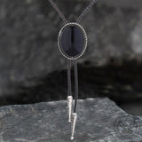 Vintage Natural Gemstone Cowboy Alloy Bolo Tie