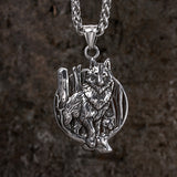 Vintage Nordic Viking Wolf Head Stainless Steel Pendant Necklace | Gthic.com