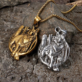 Vintage Nordic Viking Wolf Head Stainless Steel Pendant Necklace | Gthic.com