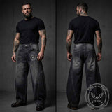 Vintage Number Badge Print Washed Wide-Leg Jeans | Gthic.com