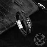 Vintage Octagonal Star Stainless Steel Leather Bracelet 01 | Gthic.com