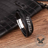 Vintage Octagonal Star Stainless Steel Leather Bracelet 02 | Gthic.com