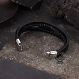 Vintage Octagonal Star Stainless Steel Leather Bracelet