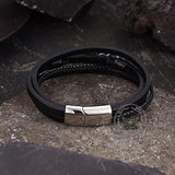 Vintage Octagonal Star Stainless Steel Leather Bracelet