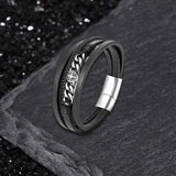 Vintage Octagonal Star Stainless Steel Leather Bracelet