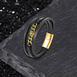 Vintage Octagonal Star Stainless Steel Leather Bracelet