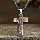 Vintage Painted Jesus Cross Stainless Steel Pendant