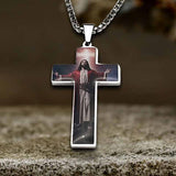 Vintage Painted Jesus Cross Stainless Steel Pendant