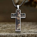 Vintage Painted Jesus Cross Stainless Steel Pendant