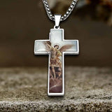 Vintage Painted Jesus Cross Stainless Steel Pendant