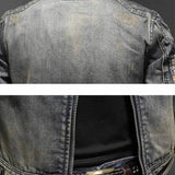 Vintage Patchwork Stand Collar Denim Jacket