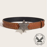 Vintage Pattern Star Buckle Studded Leather Belt | Gthic.com