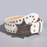 Vintage Pattern Star Buckle Studded Leather Belt | Gthic.com
