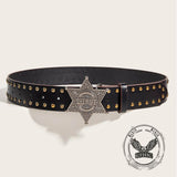 Vintage Pattern Star Buckle Studded PU Leather Belt