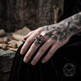 Vintage Patterned Skull Stainless Steel Gem Ring | Gthic.com