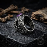 Vintage Patterned Skull Stainless Steel Gem Ring