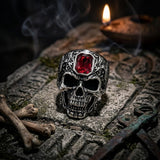 Vintage Patterned Skull Stainless Steel Gem Ring