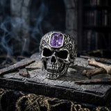 Vintage Patterned Skull Stainless Steel Gem Ring