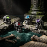 Vintage Patterned Skull Stainless Steel Gem Ring | Gthic.com