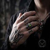 Vintage Patterned Skull Stainless Steel Gem Ring | Gthic.com
