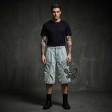 Vintage Pleated Washed Multi-Pocket Cargo Denim Shorts | Gthic.com
