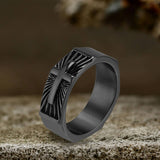 Vintage Polished Cross Pattern Stainless Steel Ring